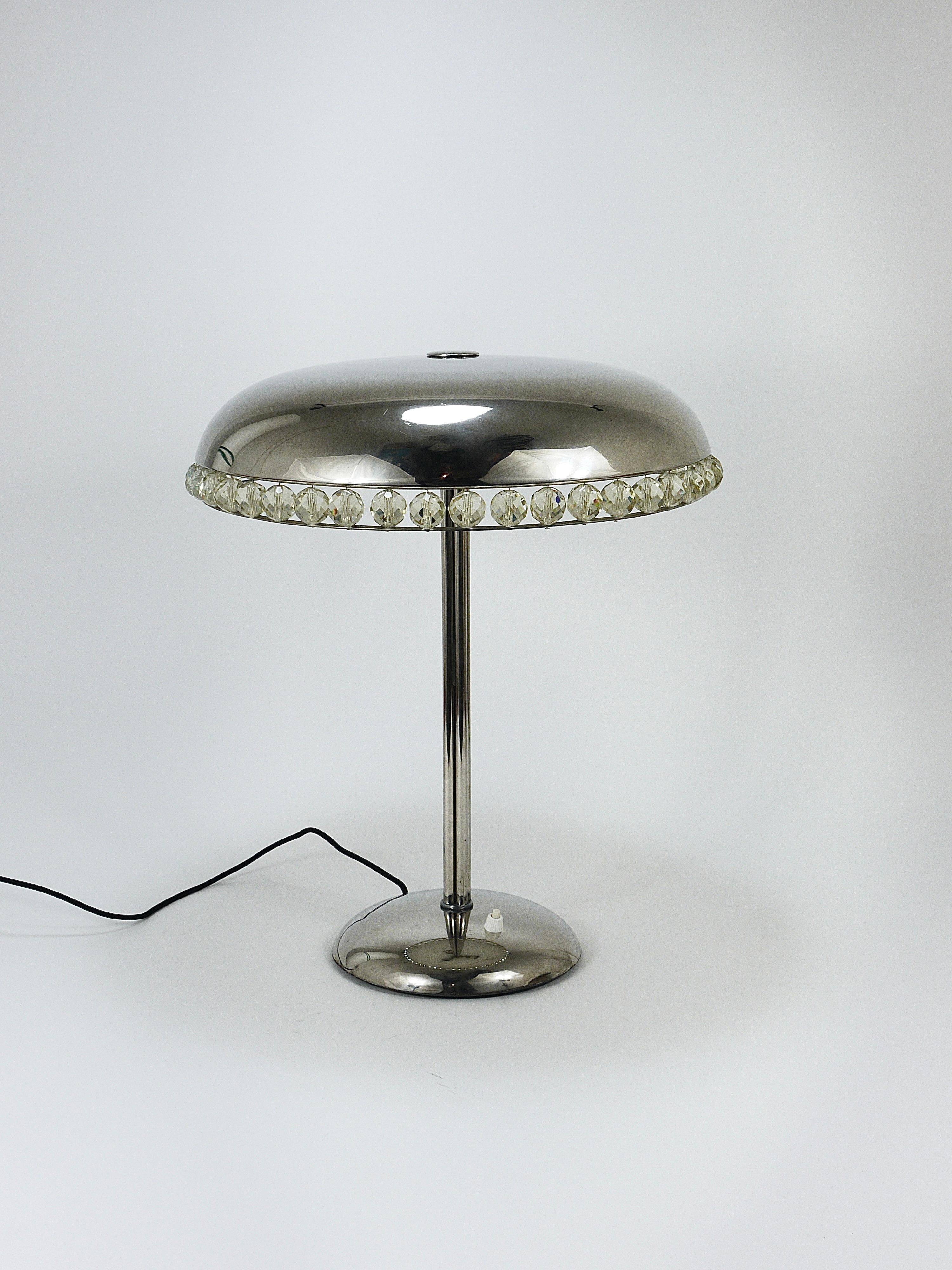 Mushroom Table Lamp in Nickel and Crystal Bakalowits Vienna, Austria, 1950s