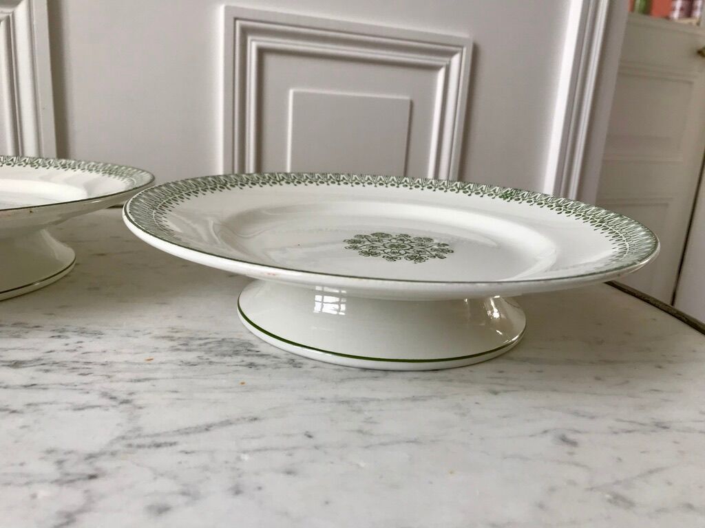 Pair of low compotiers terre de fer st amand green early twentieth century