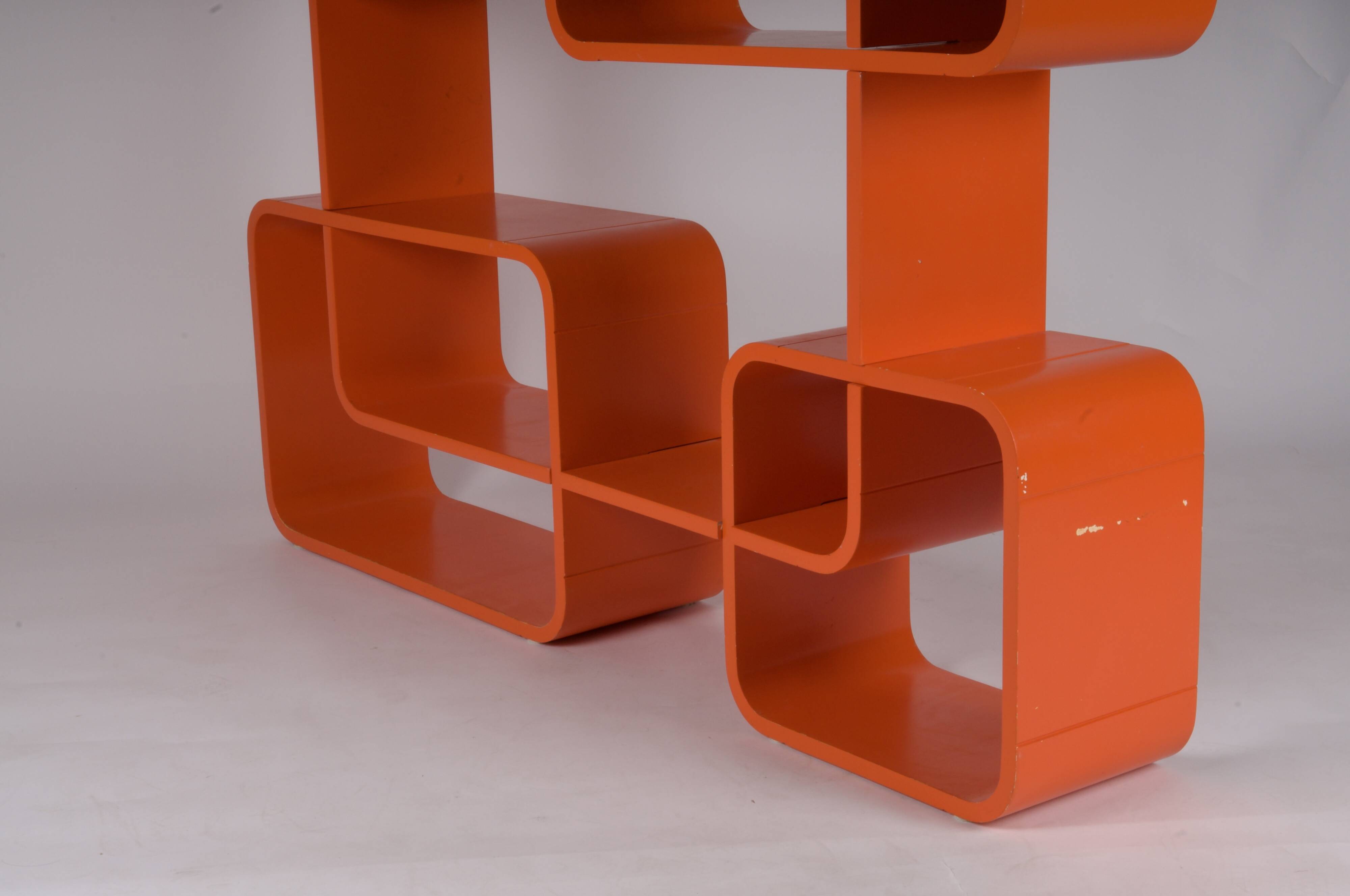 Bibliothèque bois orange space age 1970 années 70 pop