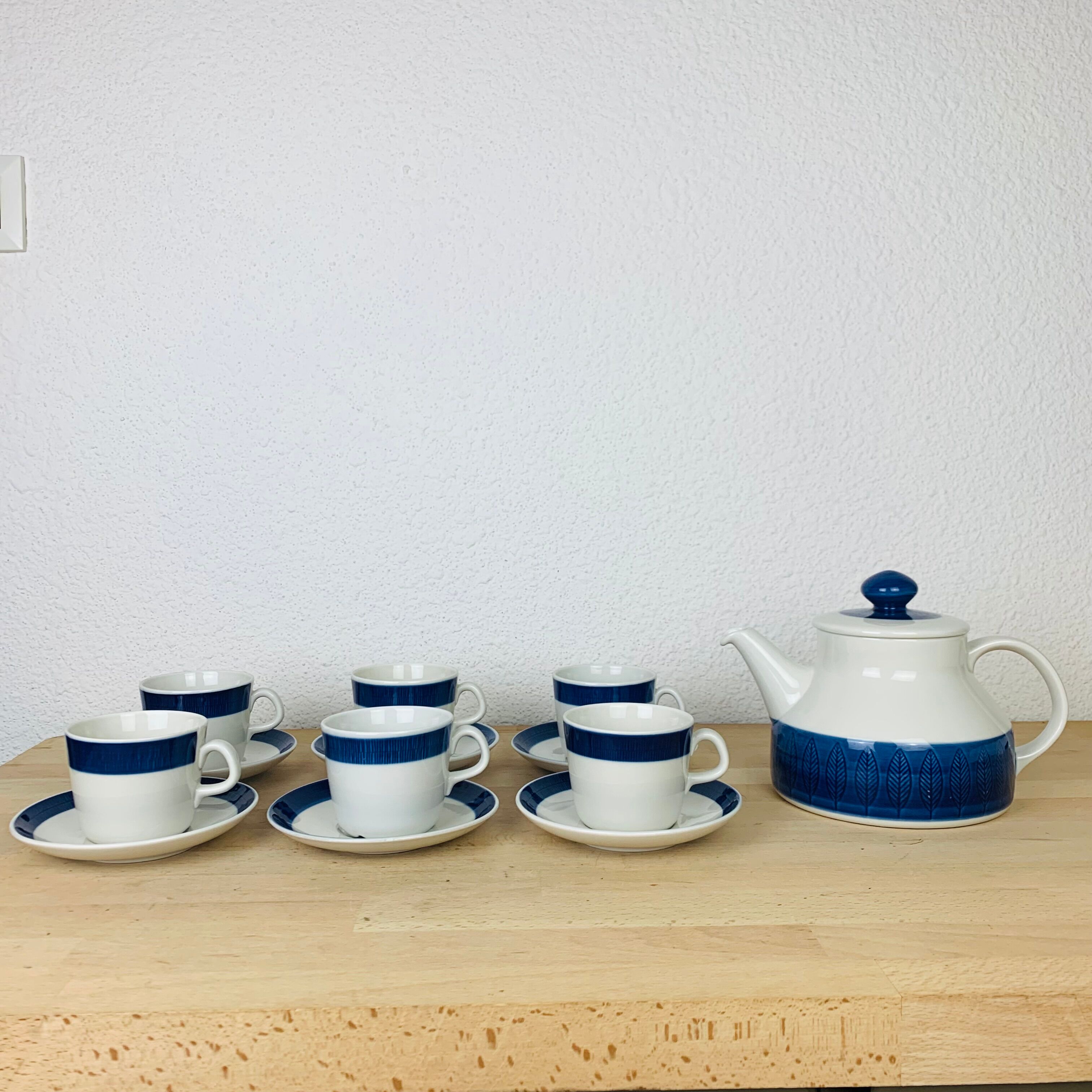 Tea set 6 cups ceramic Koka by Rörstrand Sweden, Scandinavian