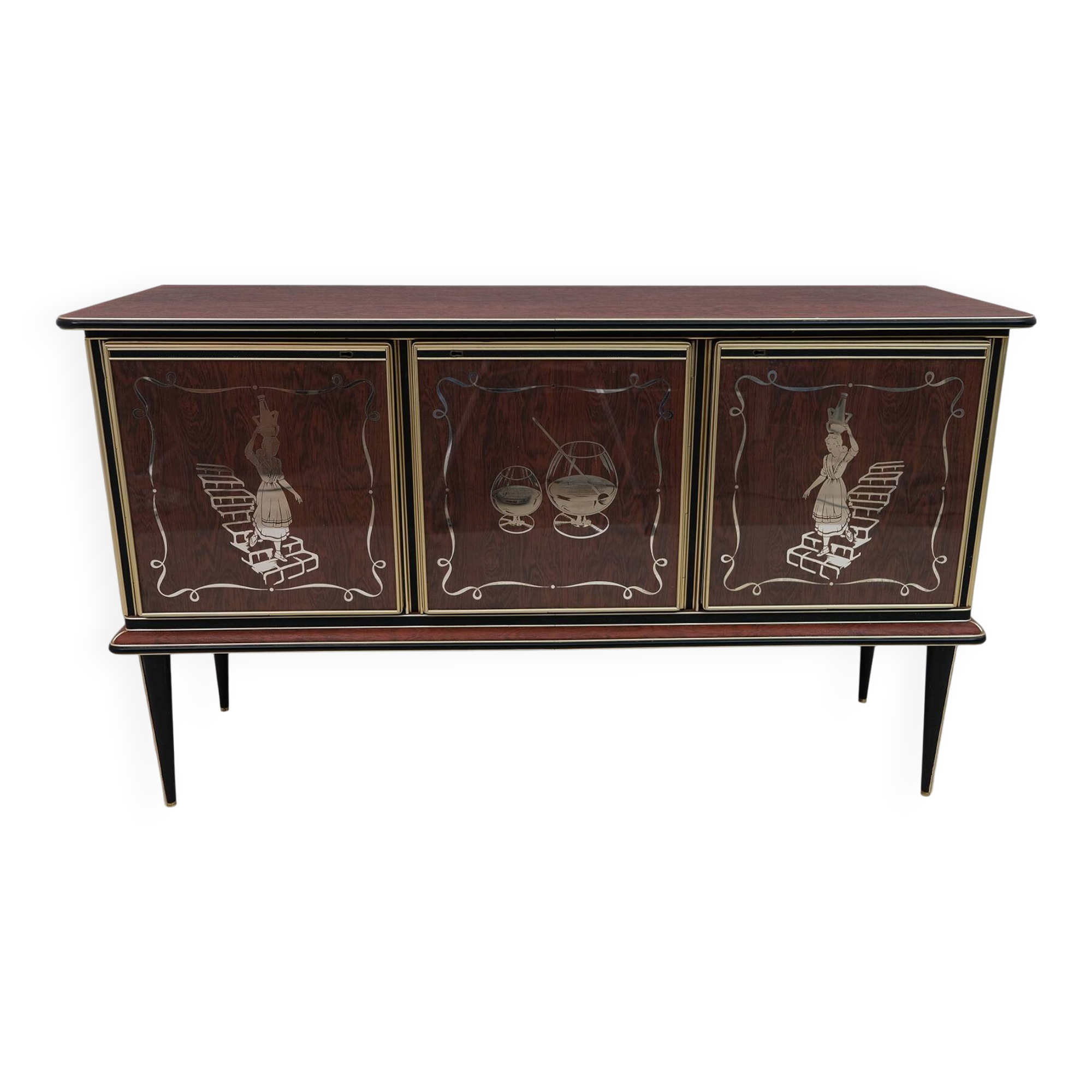 Meuble bar italien du milieu du siècle, Umberto Mascagni pour Harrods Londres, années 1950