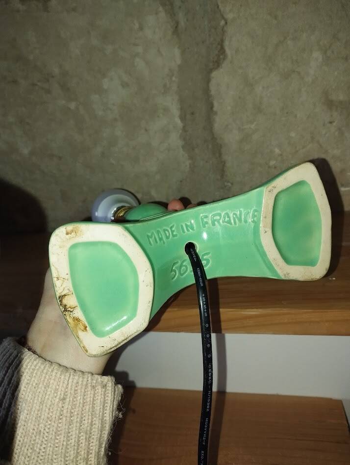 Green water slipware lamp base numbered – 1950s