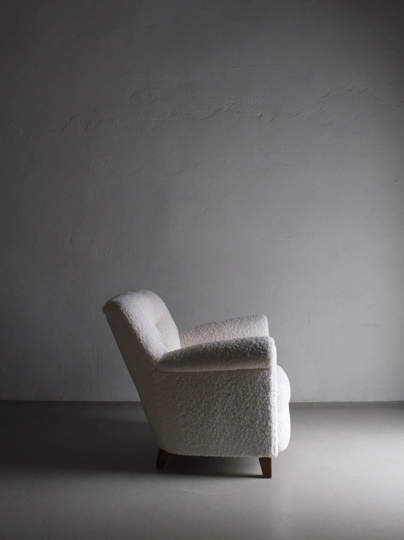 White faux shearling lounge chair | Sweden | 1940s