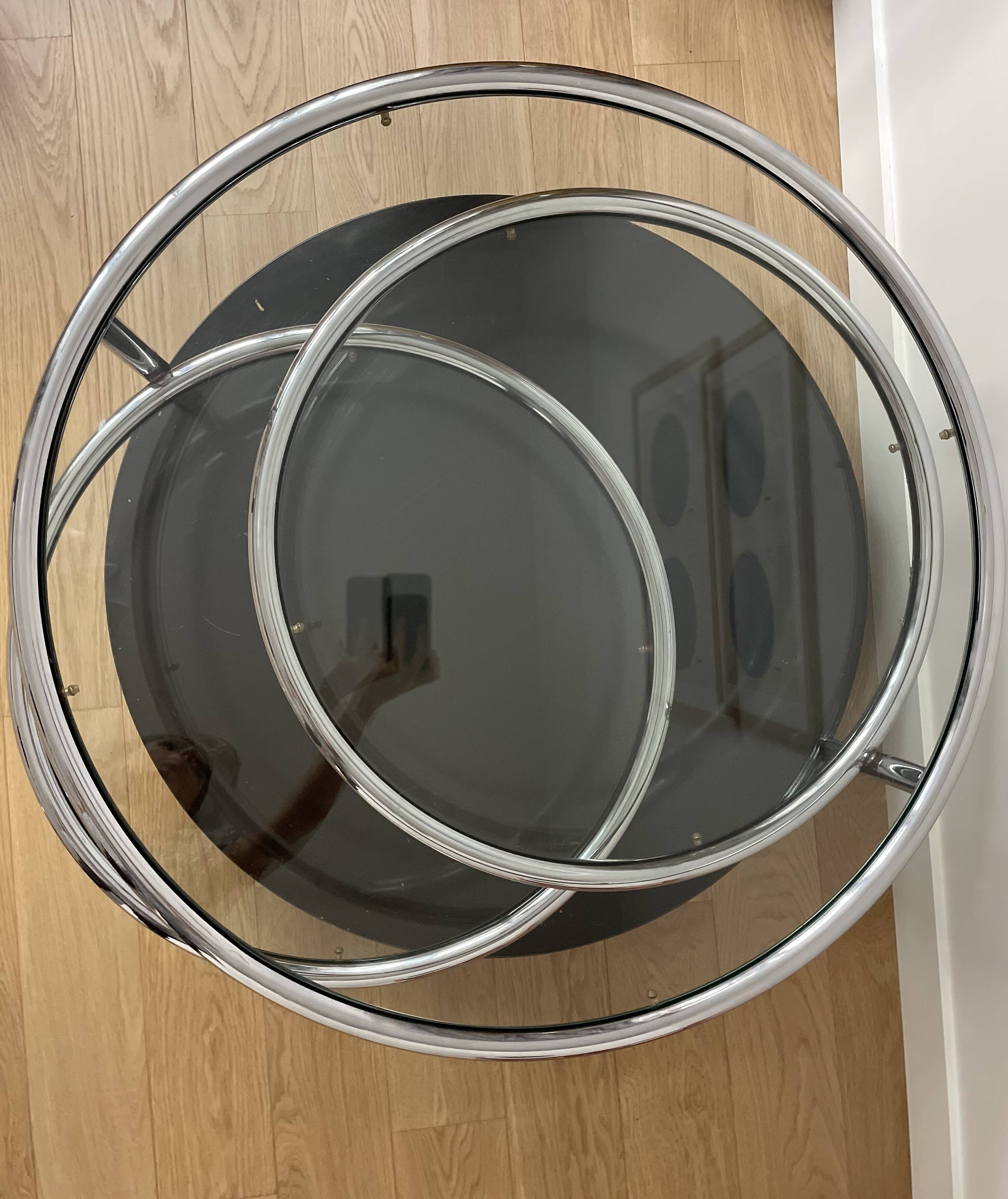 Vintage circular coffee table with triple top - 1980s