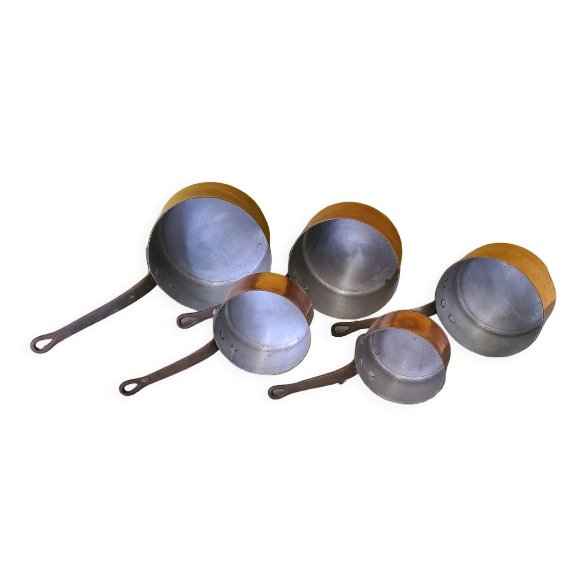 Vintage french 5 piece copper cookware set, from the 1950/60