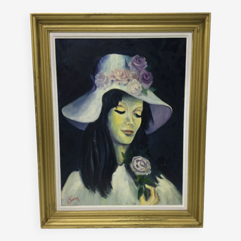 S.foulon - Oil on canvas framed, Woman in hat