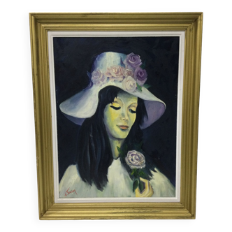 S.foulon - Oil on canvas framed, Woman in hat