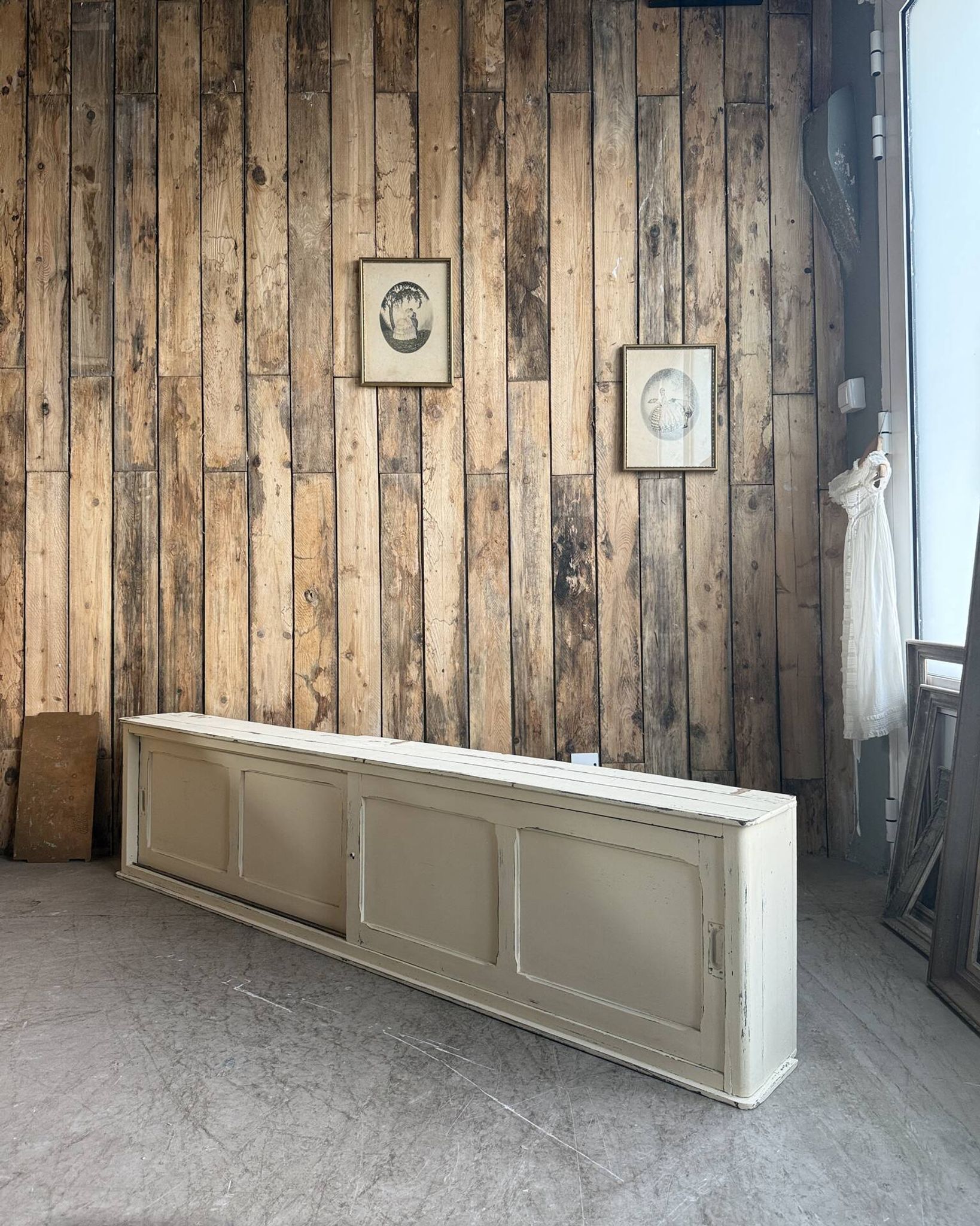 Vintage patinated work cabinet with sliding doors (renovated)