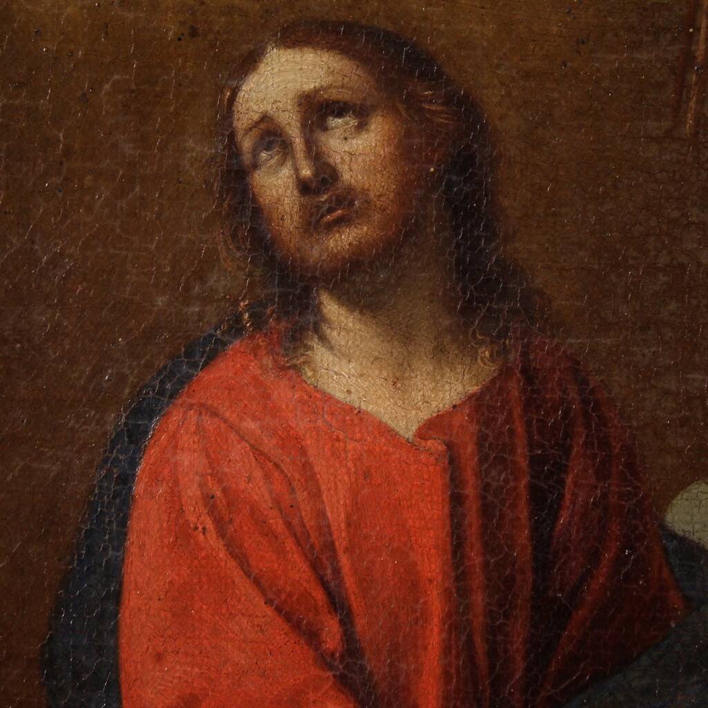 Antique Italian painting Christ with angels from the 17th century