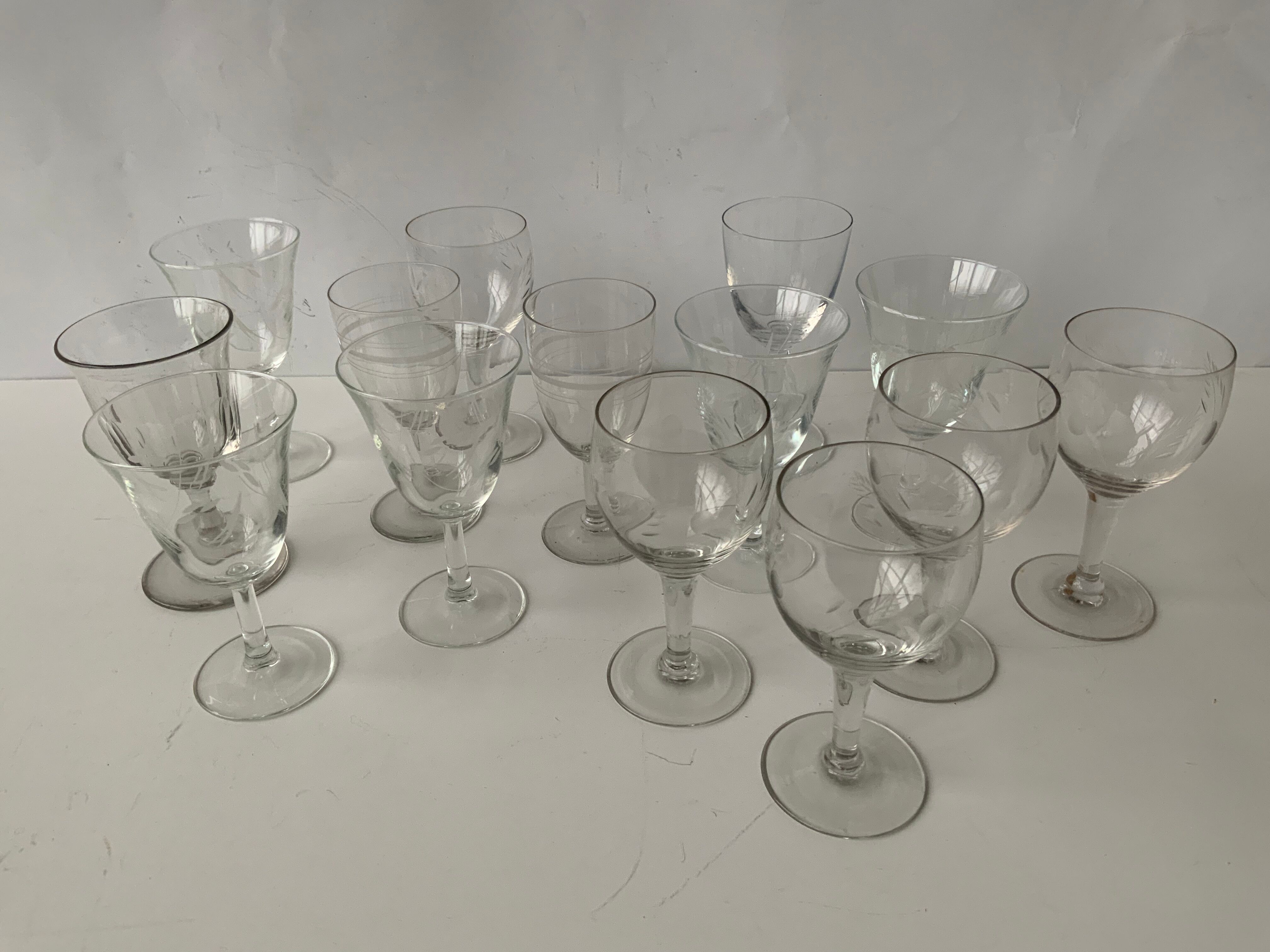 14 antique stemmed glasses