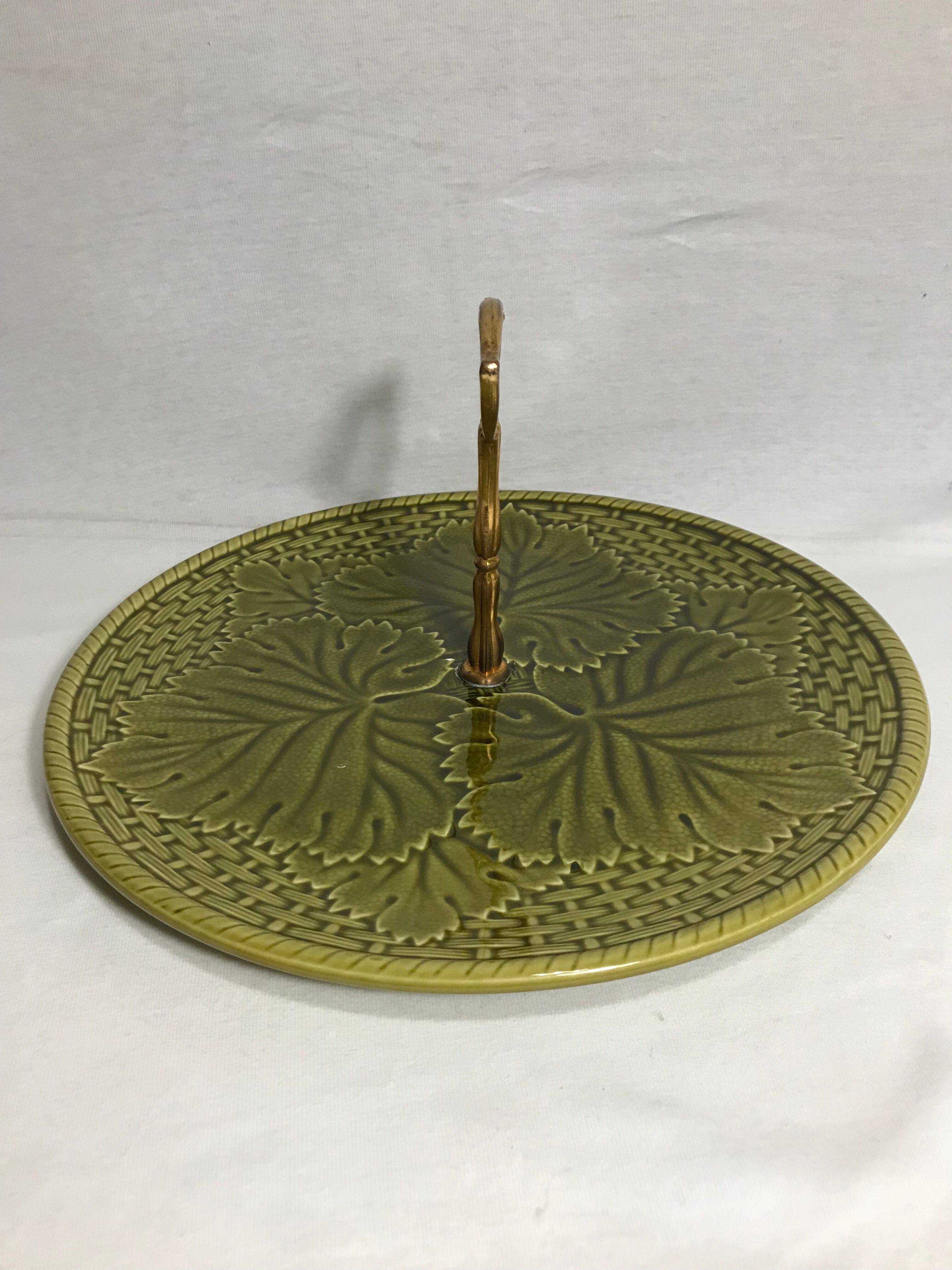 Cheese platter gien france ceramic with handle brass