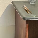 Modernist desk in wood and green moleskin upholstery