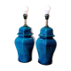 2 blue crackle ceramic desk lamp bases, 1950s