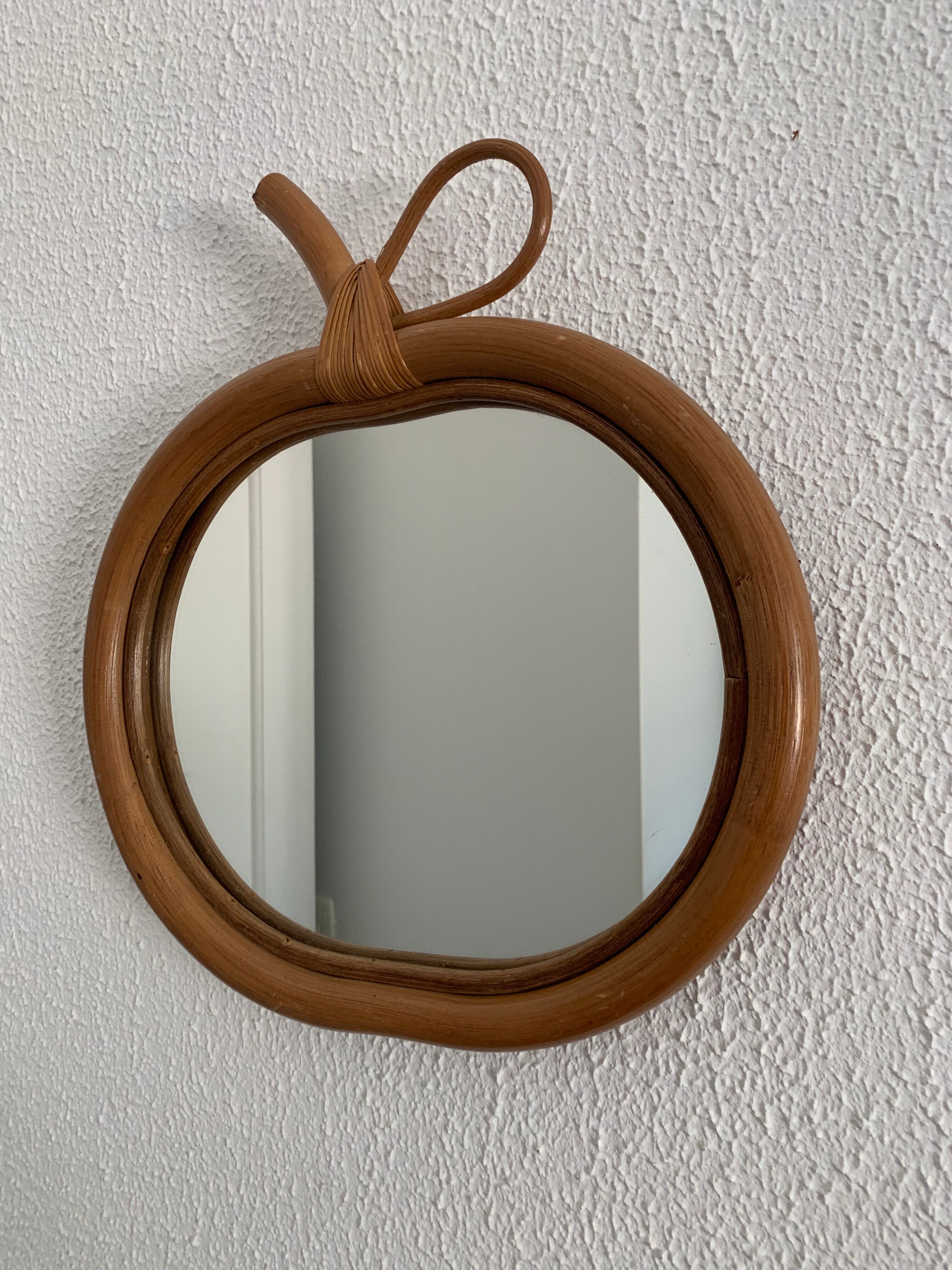 Vintage mirror 1960 rattan apple wicker bamboo - 32 x 35 cm