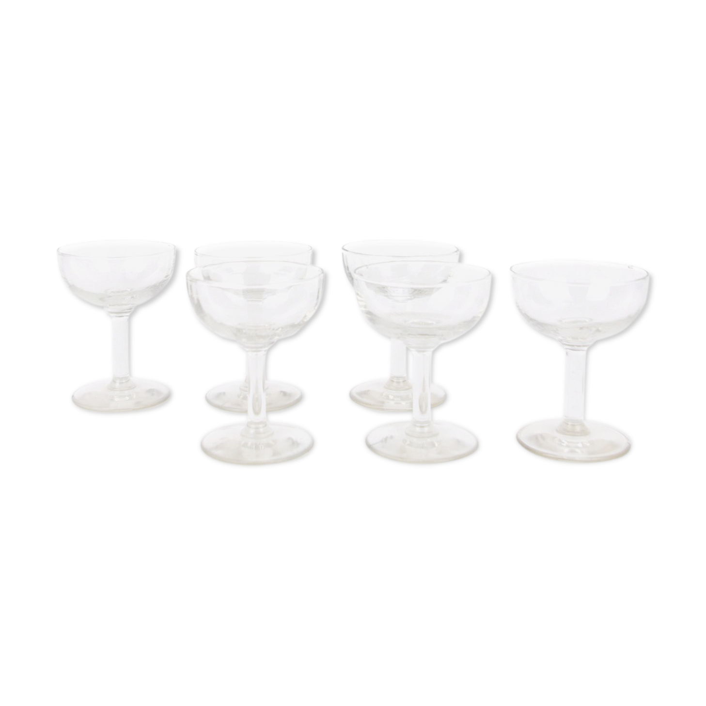 Lot of 6 round cocktail glasses in transparent glass with grooves