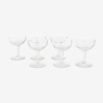 Lot of 6 round cocktail glasses in transparent glass with grooves