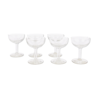 Lot of 6 round cocktail glasses in transparent glass with grooves