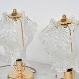 Set of 2 Murano glass table lamps transparent leaves