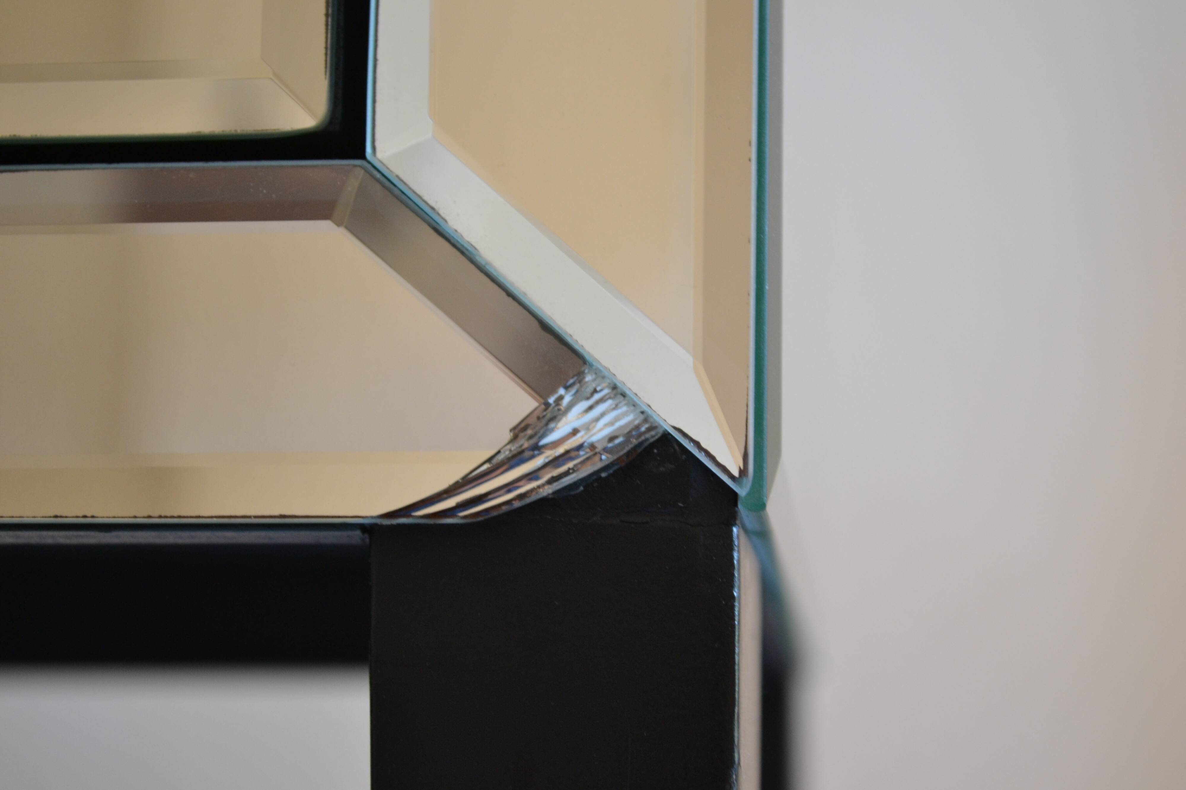 Hollywood Regency style beveled mirror bedside table