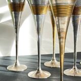 6 Vintage Silver-Plated Brass Champagne Flutes