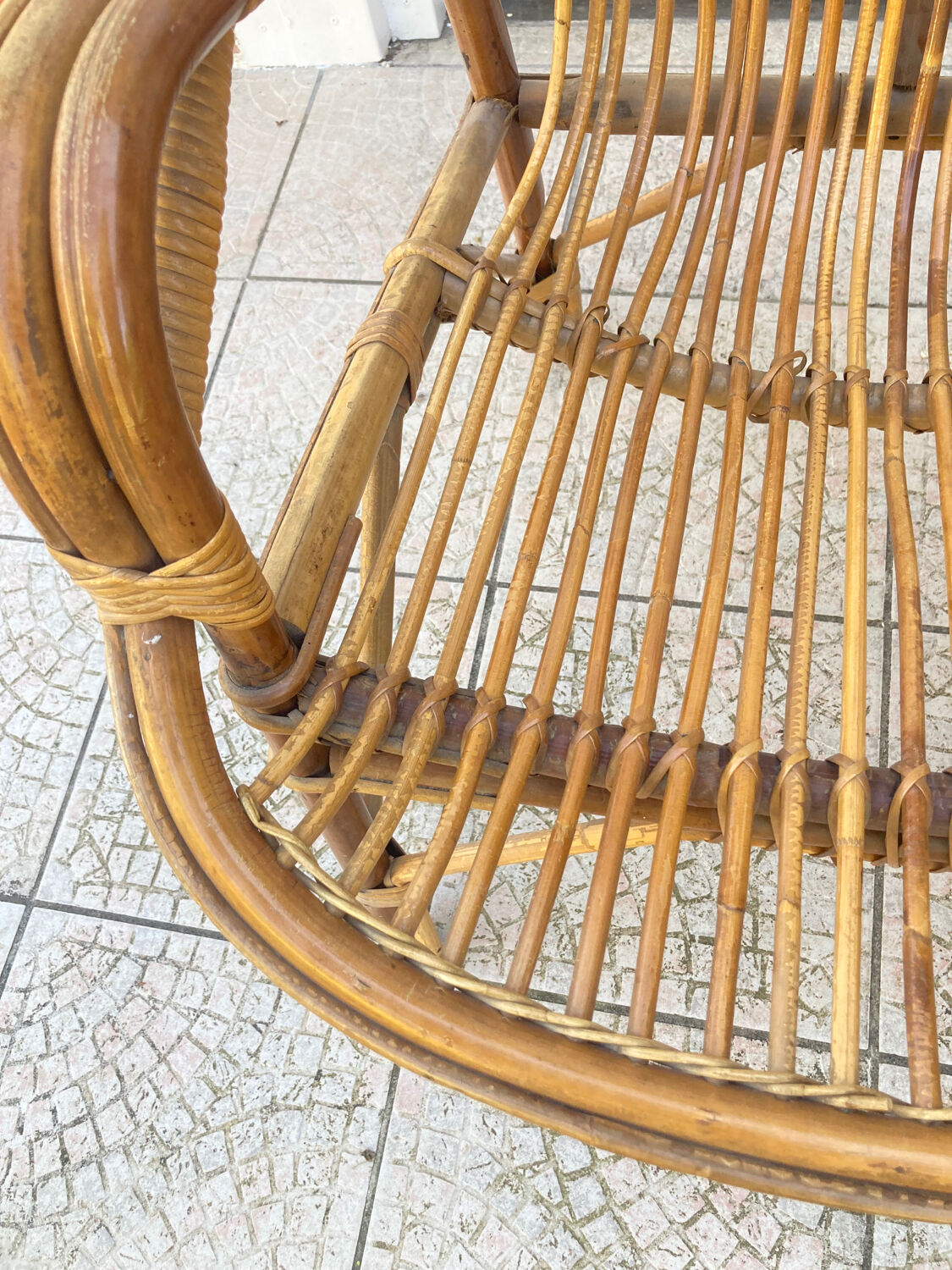 Vintage shell rattan armchair