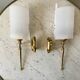 Pair of gold steel wall lamps, plexi and pleated plastic shades 60s-70s