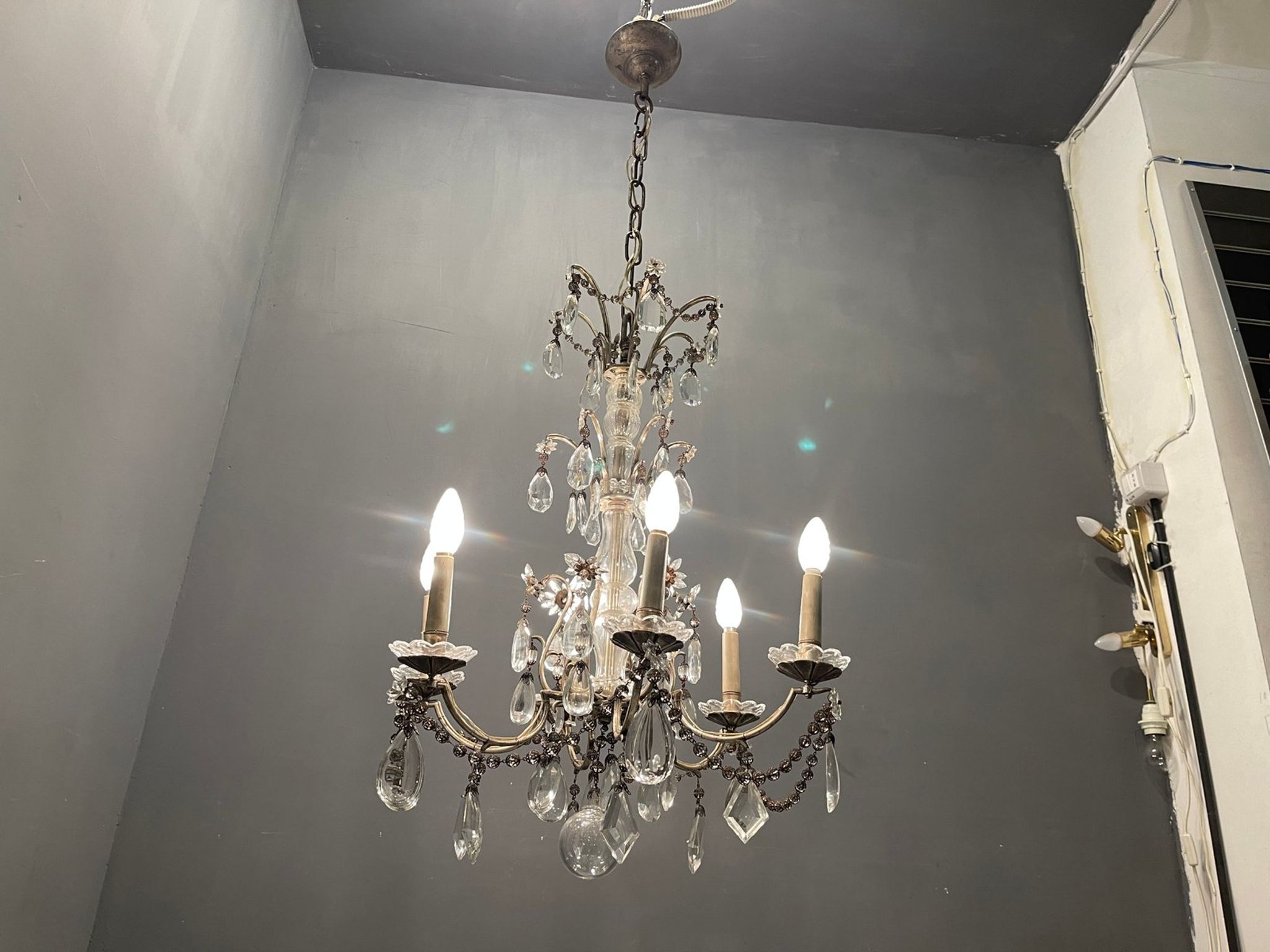 Antique Italian Silver Crystal Chandelier, 1940s
