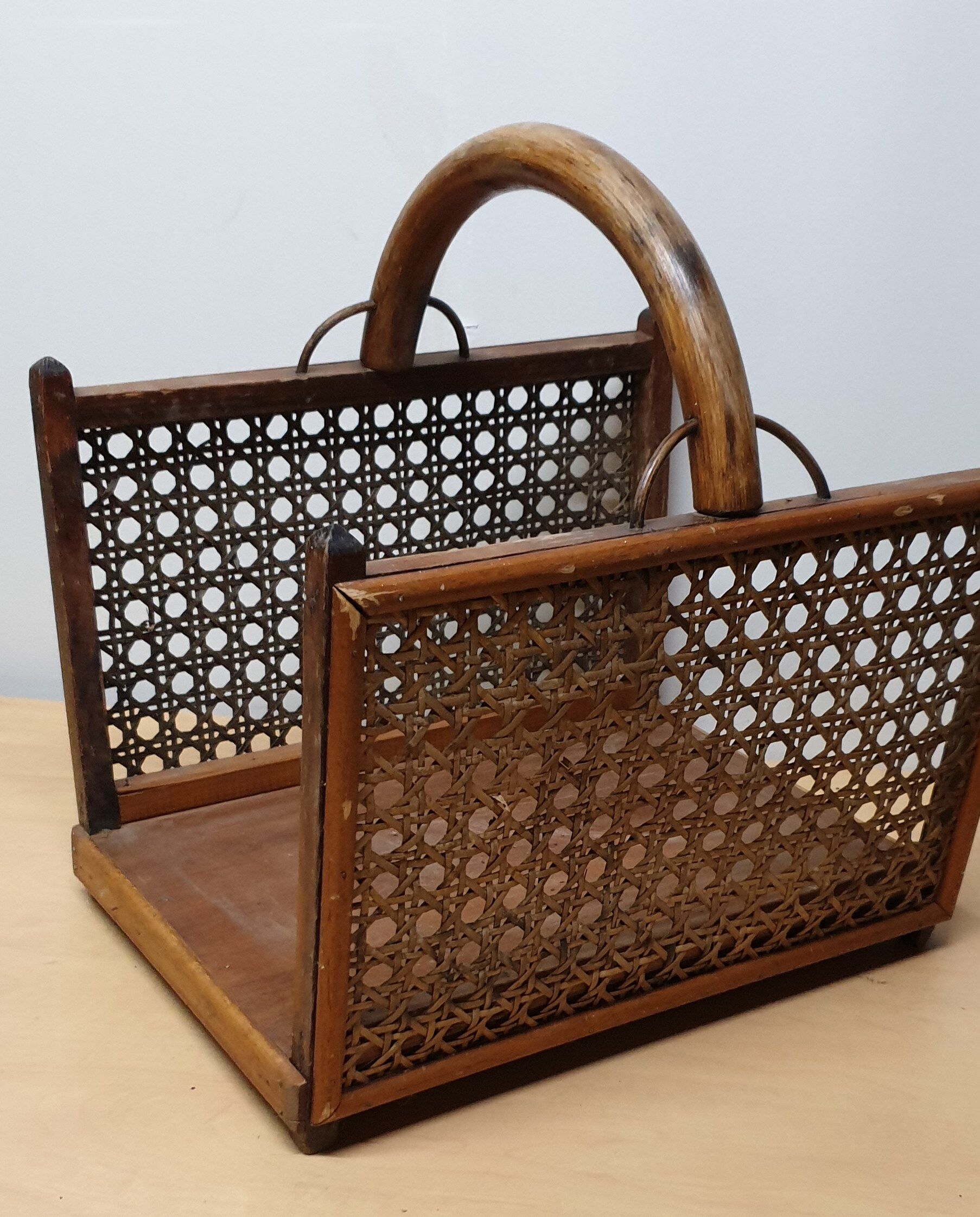 Basket has bamboo cane logs and canning