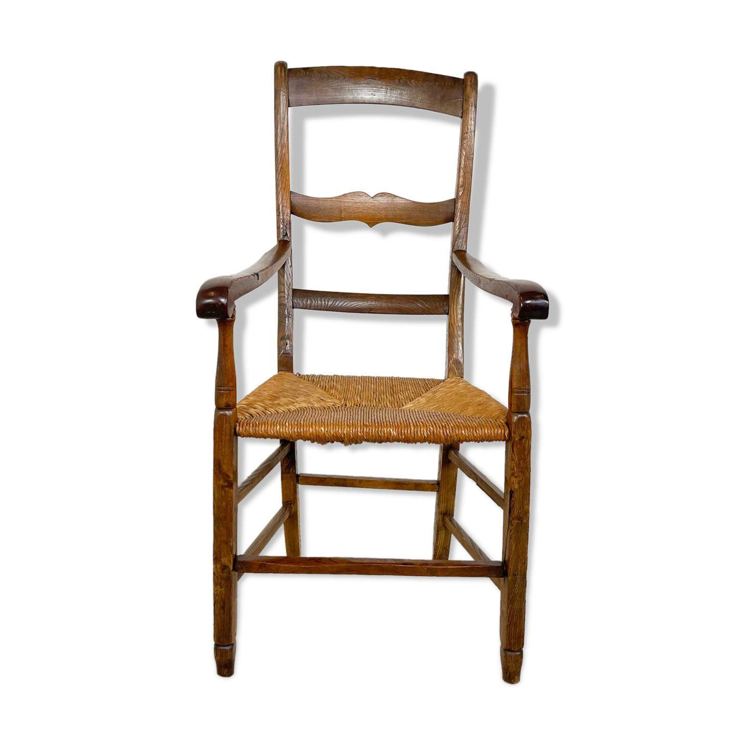 Antique oak armchair with cane seat 19th century