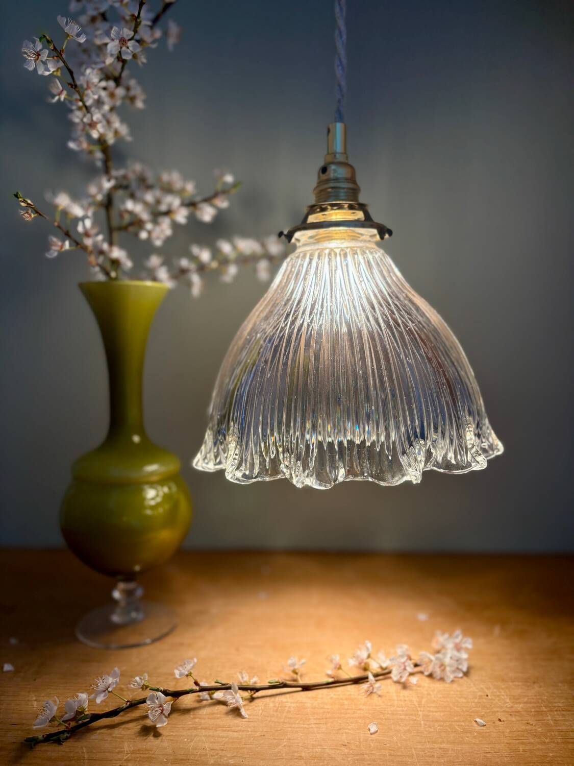Vintage holophane glass lampshade pendant light