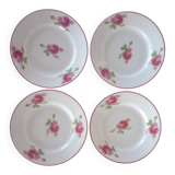 Vintage Vista Alegre 4 Dessert Porcelain Plates Hand Painted with Pink Rose