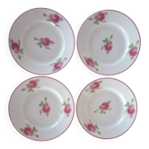 Lot de 4 assiettes à dessert vintage en porcelaine Vista Alegre peintes à la main avec des roses roses