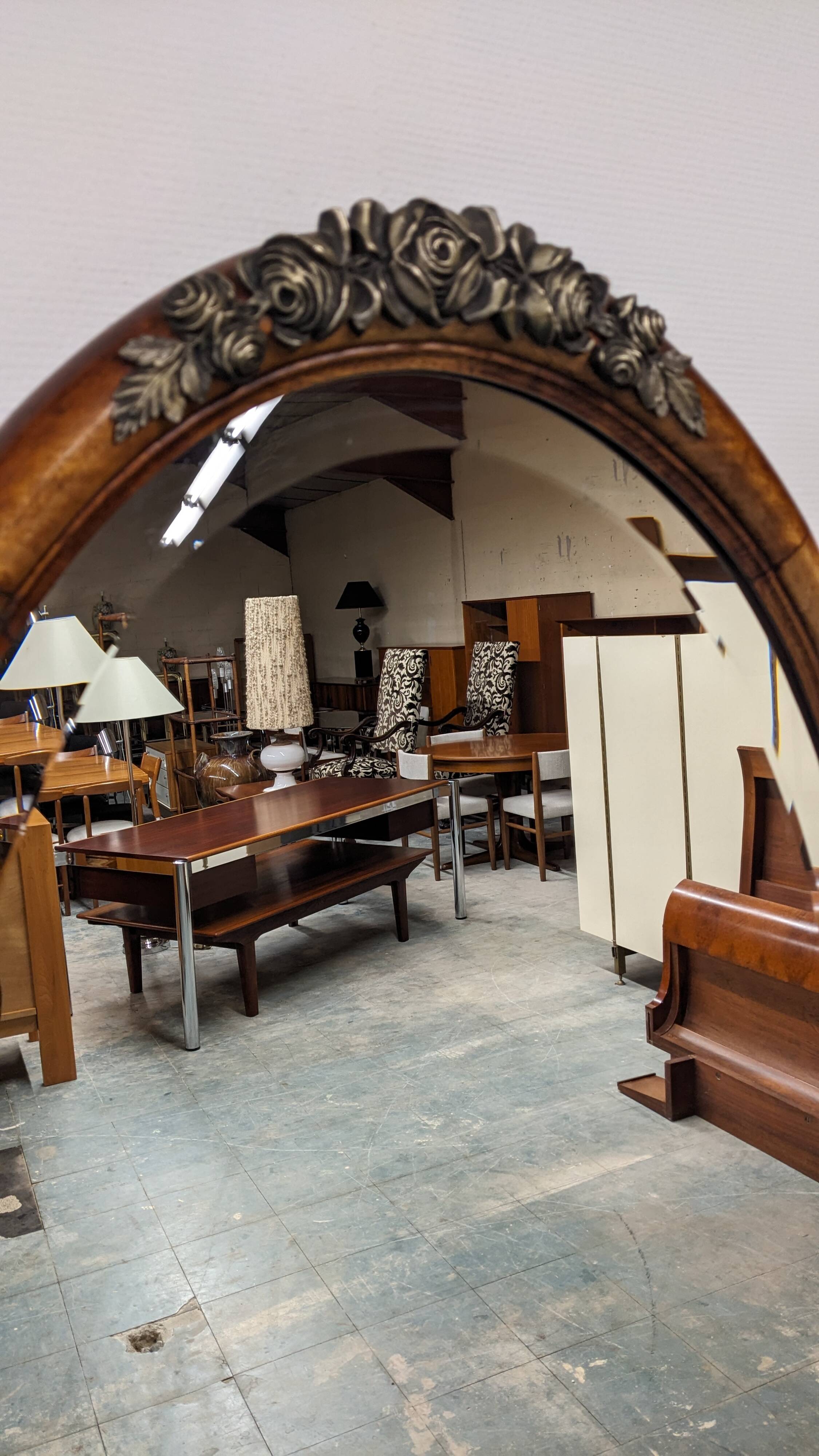 Art Deco Flamed Mahogany Oval Mirror Circa 1910