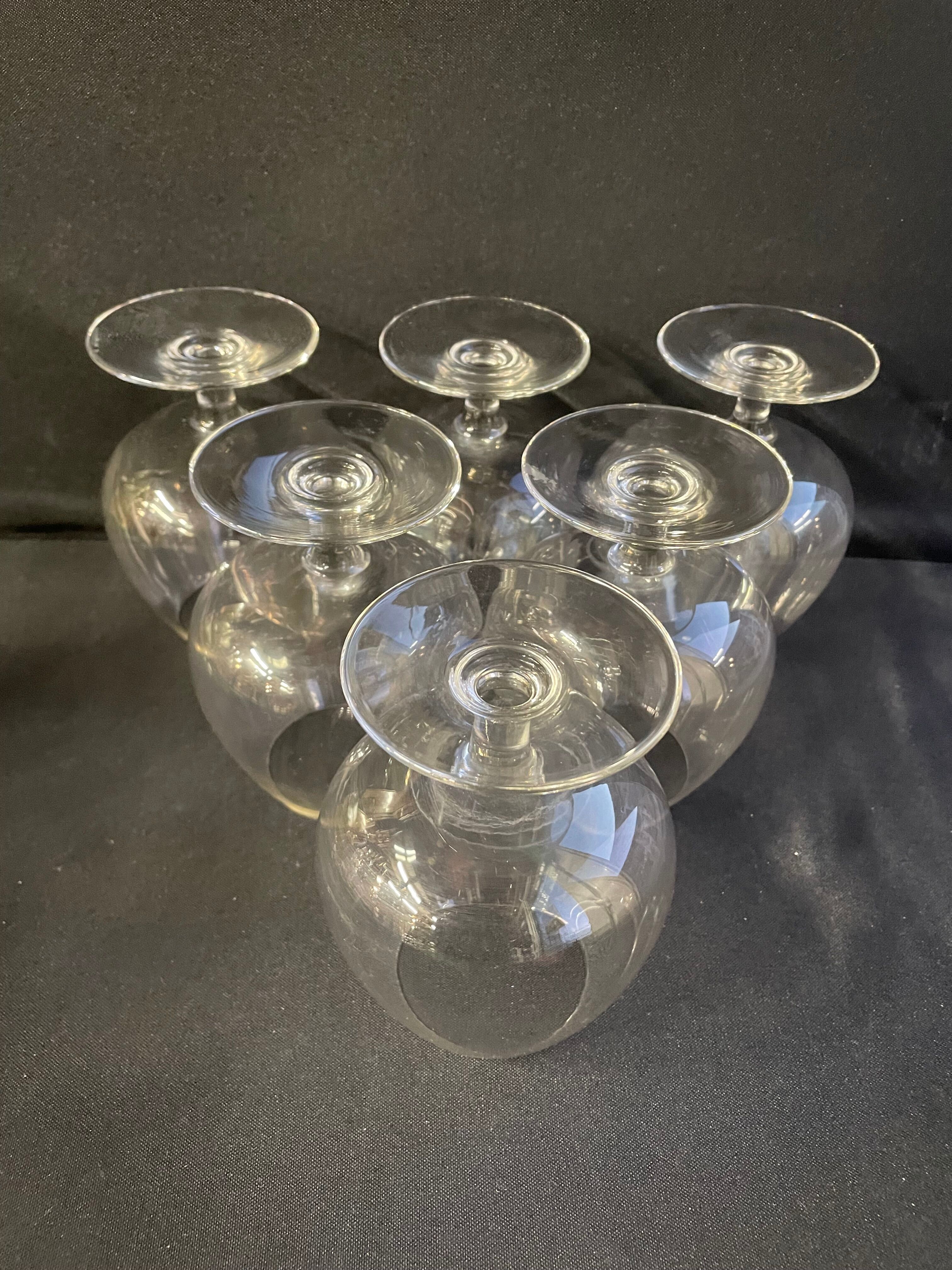 6 old tasting balloon glasses (cognac/armagnac) - light blown crystal