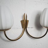 Pair of 1960 opaline and brass wall lights from Italy
