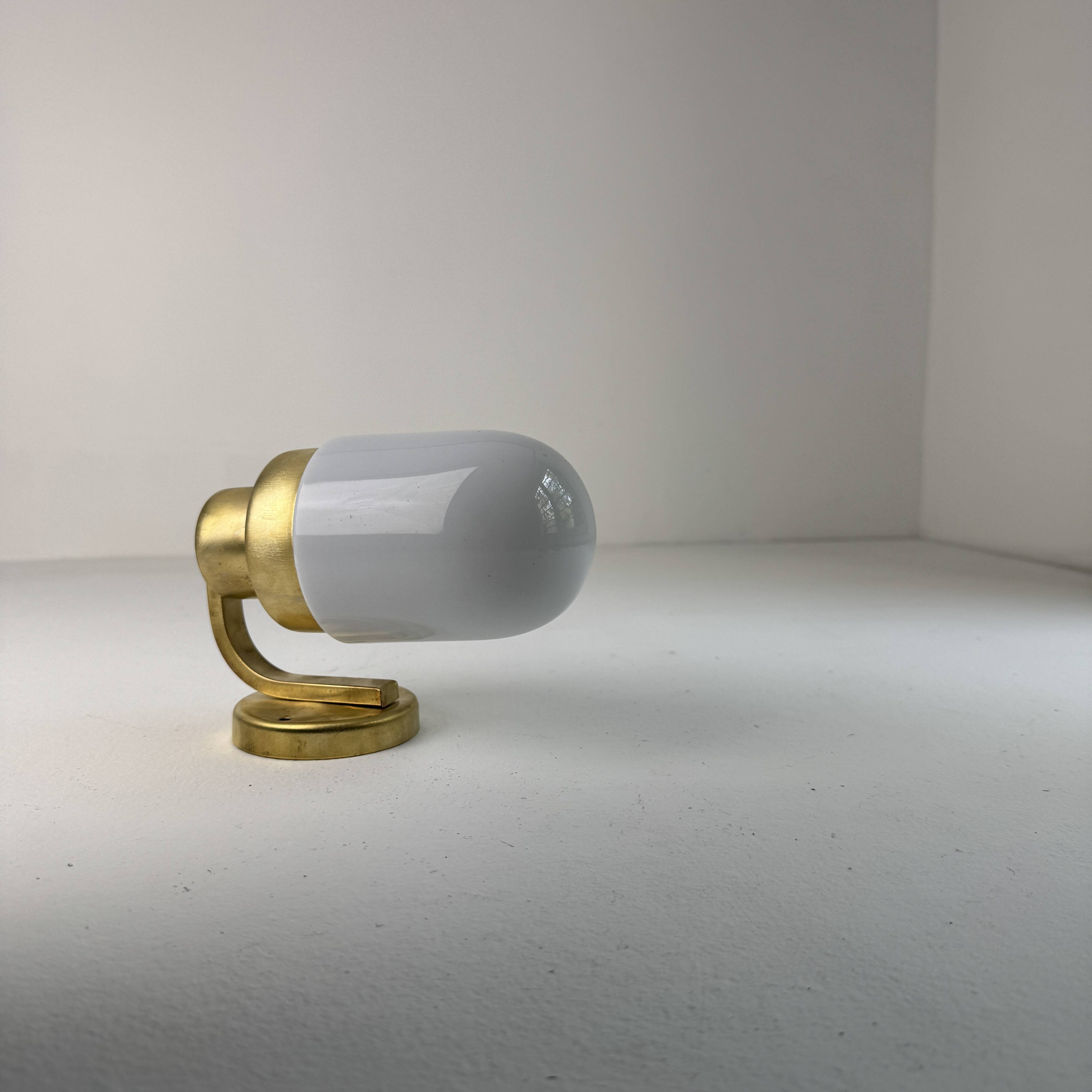 Antique small brass & opaline vintage wall sconce