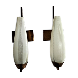 Brass and white glass wall lamps