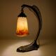 Bronze eagle lamp patinated and Art Nouveau style glass pate