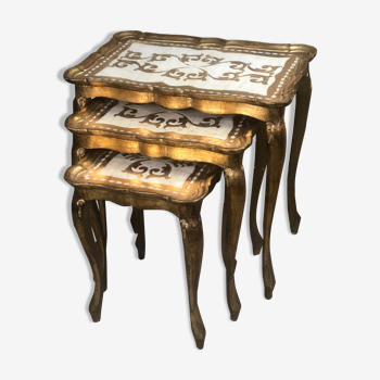 Table gigogne vintage vénitienne dorées peintes à la main