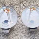 Pair of steel and opaline wall lights, Vittorio Mazzega design, vintage, 70s