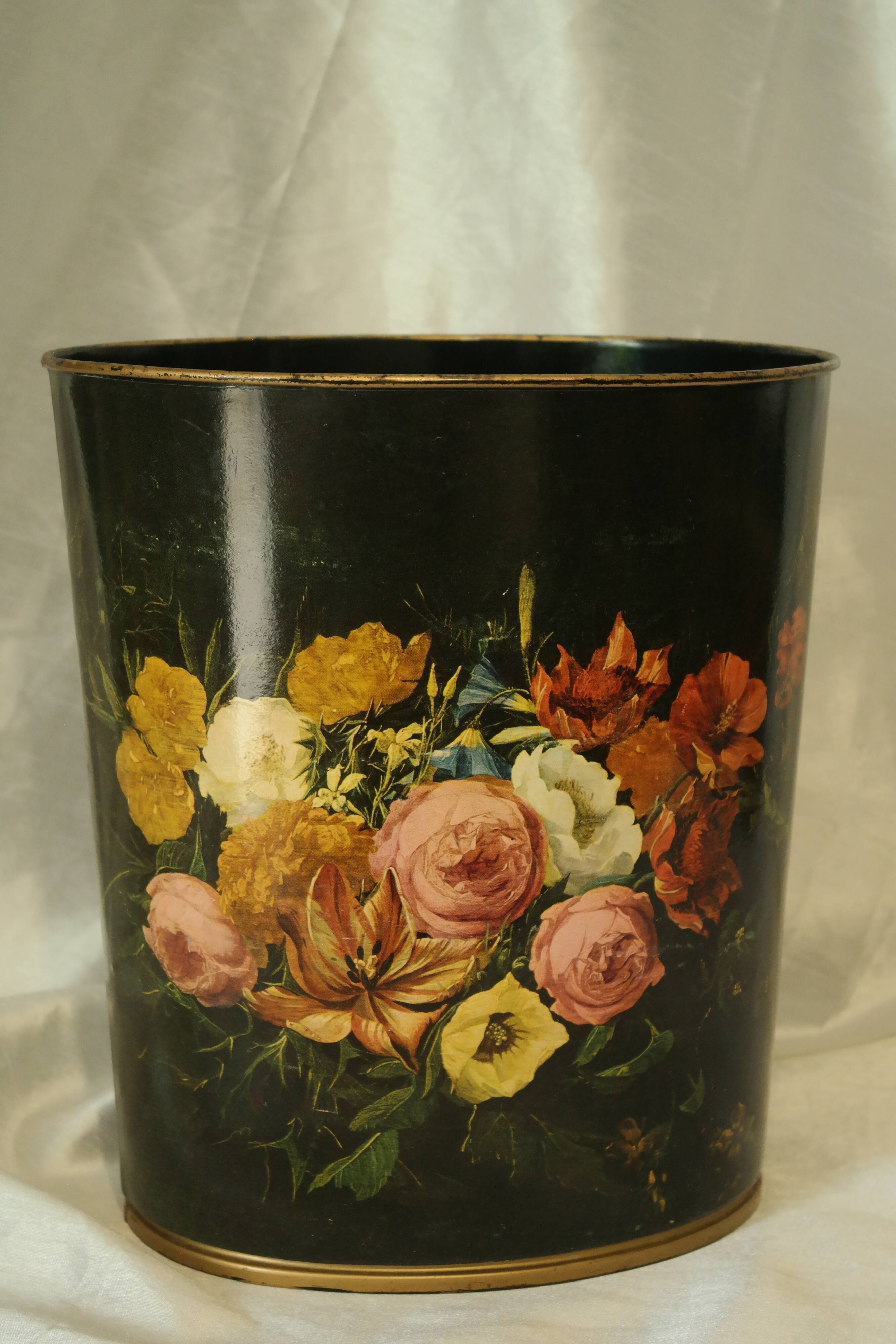 Vintage silkscreened sheet metal paper basket Napoleon III style