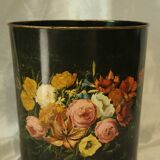 Vintage silkscreened sheet metal paper basket Napoleon III style