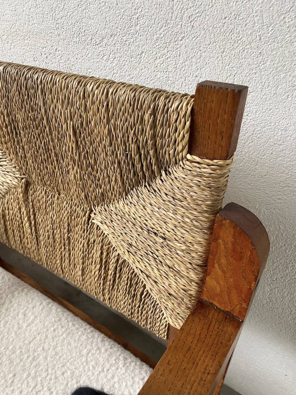 Pair of oak and straw armchairs, reconstruction style