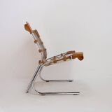Vintage Leather and chrome Tubular Lounge Sling Chair, 1960s