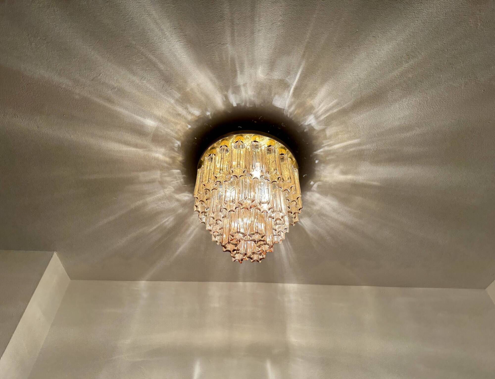 Brass and Smoked Glass Chandelier by Glashütte Limburg