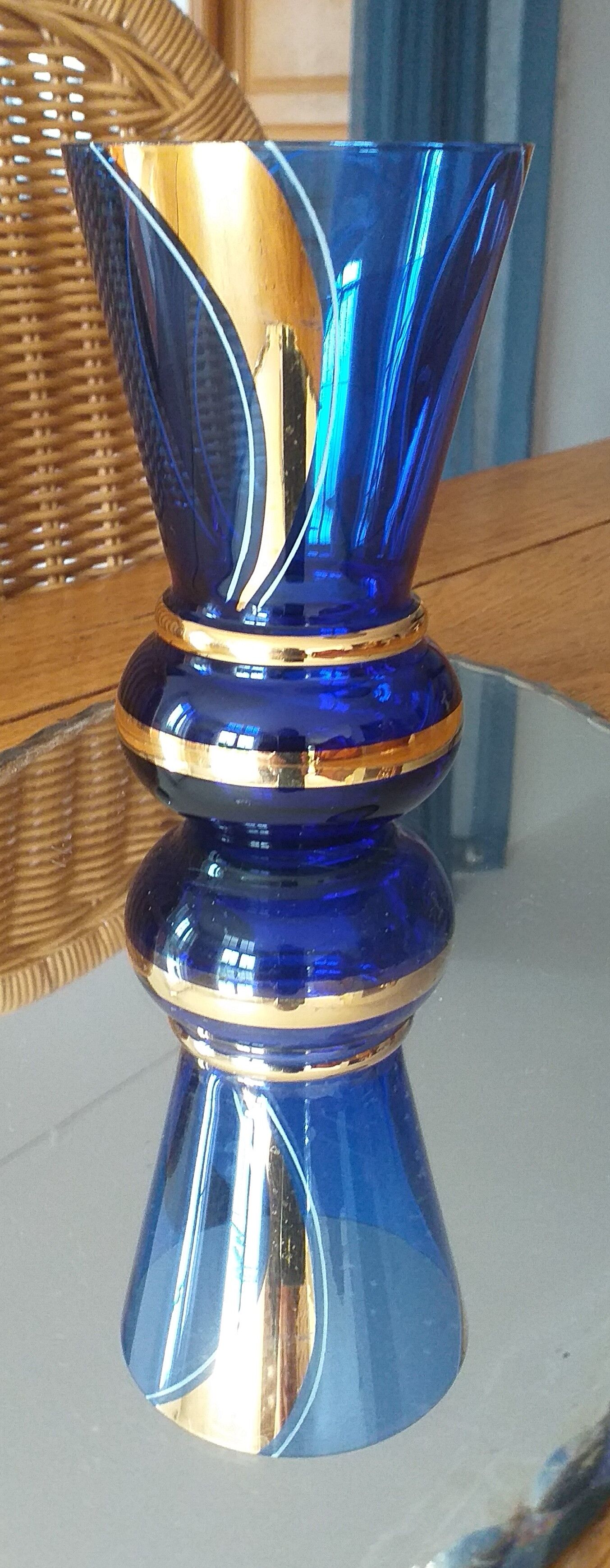 Vase boom bleu et or