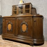 Art Nouveau period clock sideboard in oak and burl circa 1900