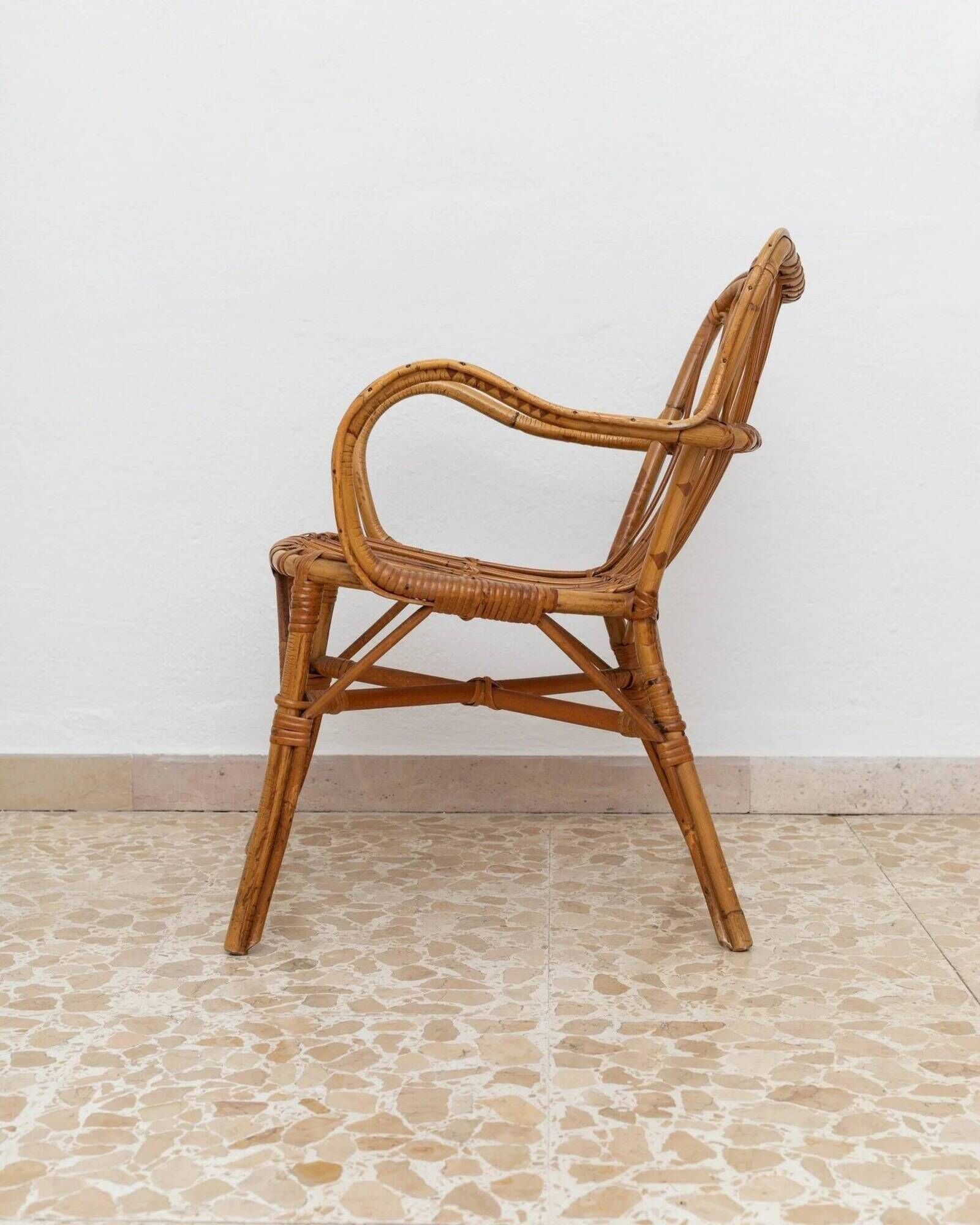 Vintage bamboo and rattan armchair, Florida style, Italy, 1970s.