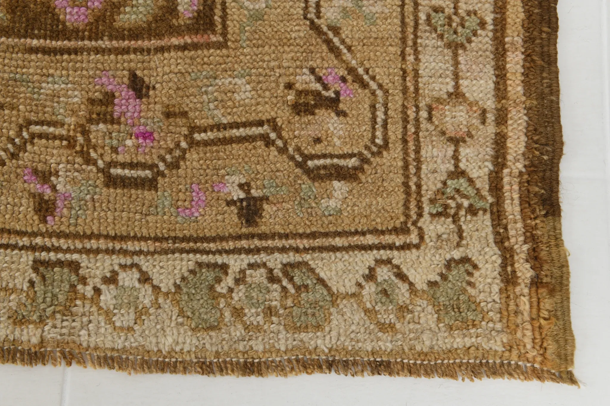 Light Brown & Pink Vintage Persian Rug, Handmade Wool Classic Home Decor