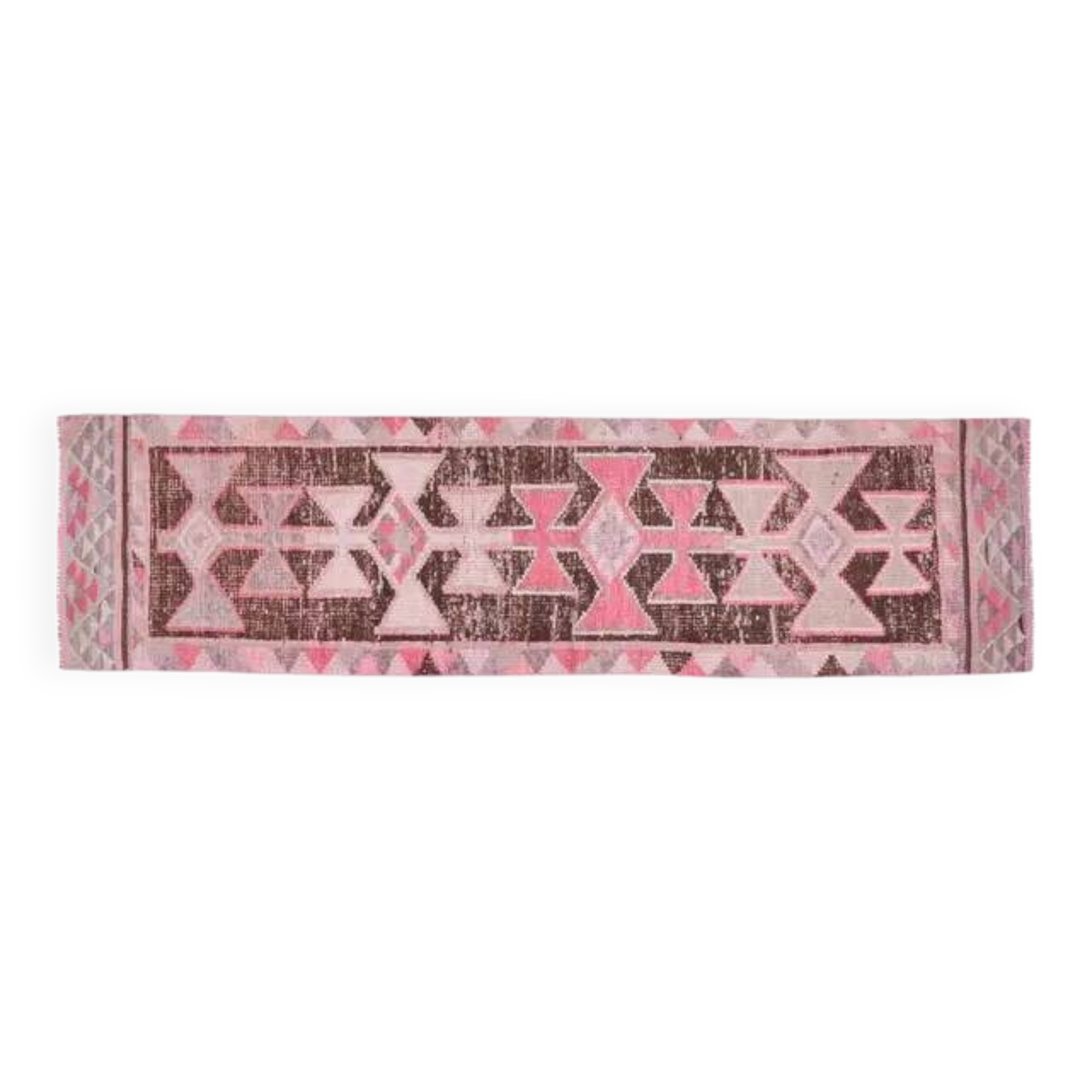 Vintage Turkish Oushak pink handmade wool runner rug 82x311